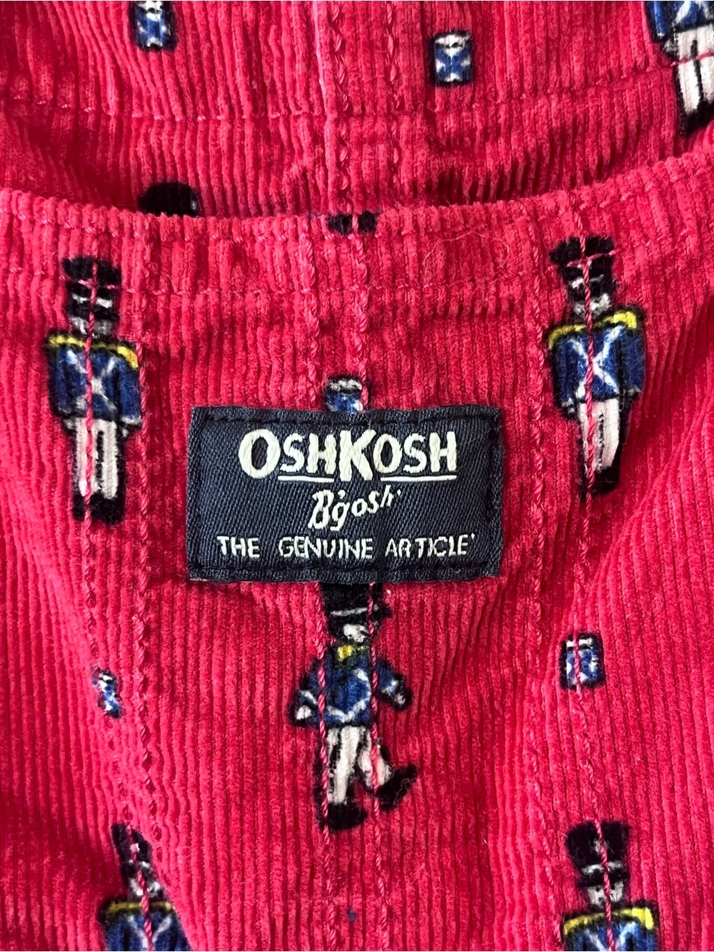 OshKosh B'gosh Red Corduroy overalls with Nutcracker Soldiers